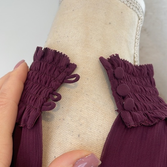 Parker Shelli Shirred Silk Dress in Wine Burgundy High Neck Size Medium - Picture 7 of 12